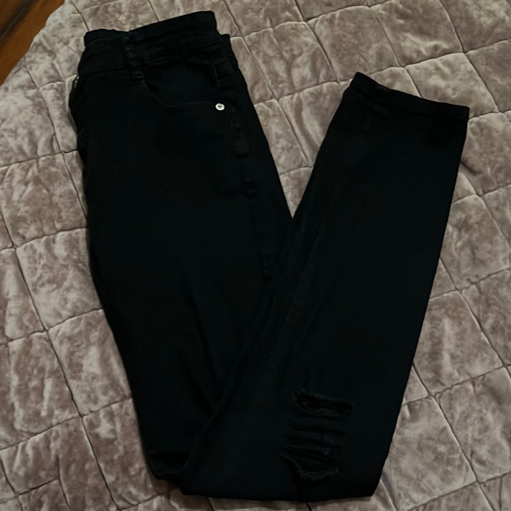 Boys black knee distressed black stretch skinny Jean